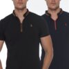 DOUBLE SET T8571 DEWBERRY ZIPPER MEN'S T-SHIRT-NAVY - BLACK