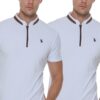 DOUBLE SET T8571 DEWBERRY ZIPPER MEN'S T-SHIRT-WHITE-WHITE