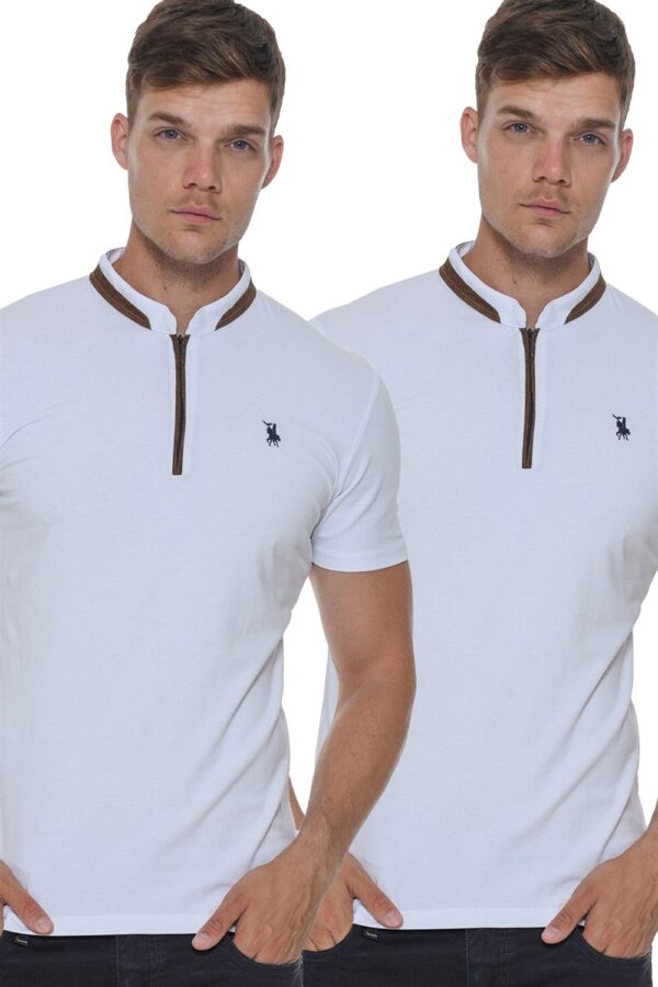 DOUBLE SET T8571 DEWBERRY ZIPPER MEN'S T-SHIRT-WHITE-WHITE