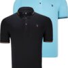 DOUBLE SET T8586 DEWBERRY MEN'S T-SHIRT-BLACK-CYAN