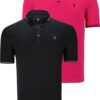 DOUBLE SET T8586 DEWBERRY MEN'S T-SHIRT-BLACK-FUCHSIA