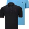 DOUBLE SET T8586 DEWBERRY MEN'S T-SHIRT-BLACK-LIGHT BLUE