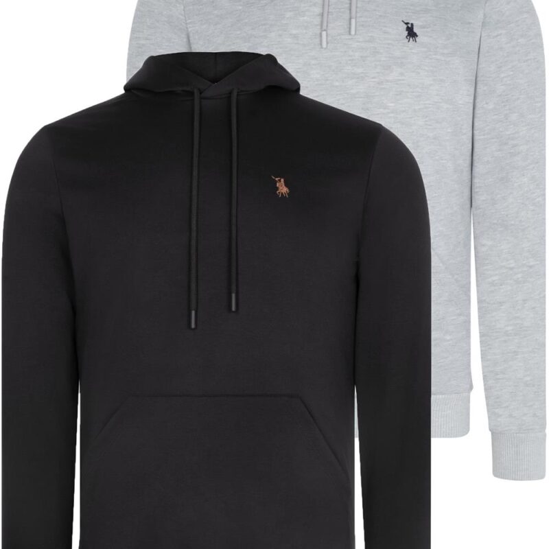 DOUBLE SET V4011 DEWBERRY MEN'S HOODED SWEATSHIRT-BLACK-GREY