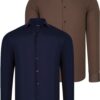 DUAL SET G726 DEWBERRY MENS SHIRT-NAVY BLUE-BROWN