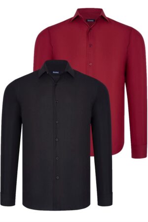 DUAL SET G726 DEWBERRY MENS SHIRTS-BLACK-BURGUNDY