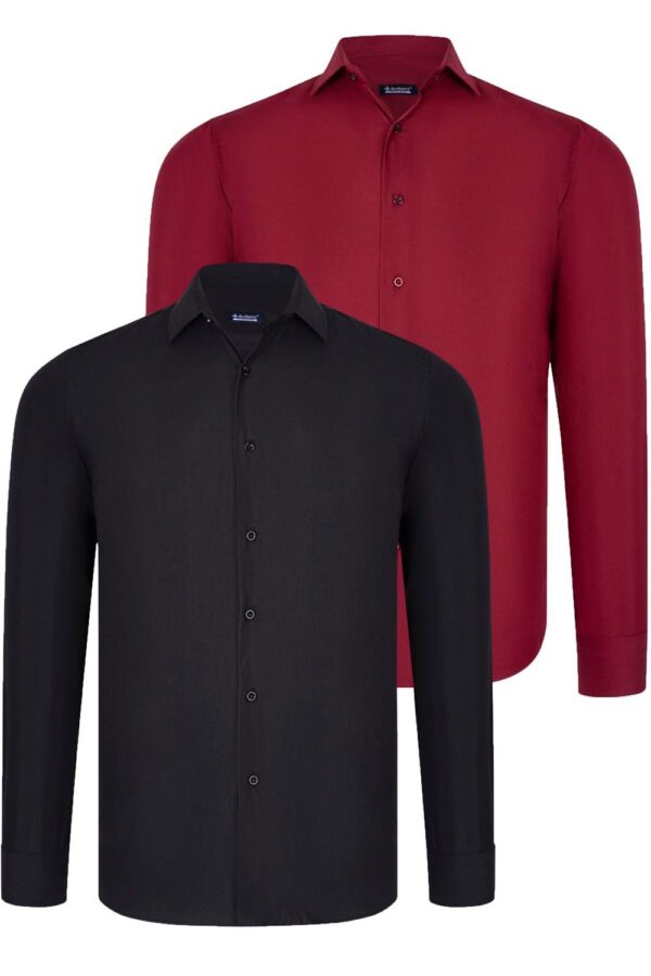 DUAL SET G726 DEWBERRY MENS SHIRTS-BLACK-BURGUNDY