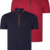 DUAL SET T8571 DEWBERRY ZIPPER MENS T-SHIRT-NAVY BLUE- BURGUNDY
