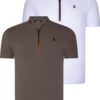 DUAL SET T8571 DEWBERRY ZIPPER MENS T-SHIRT-WHITE-KHAKI