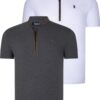 DUAL SET T8571 DEWBERRY ZIPPERED MENS T-SHIRT-ANTHRACITE-WHITE