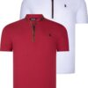 DUAL SET T8571 DEWBERRY ZIPPERED MENS T-SHIRT-WHITE-BURGUNDY