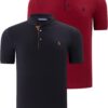 DUO SET T8560 DEWBERRY MEN'S T-SHIRT-BLACK-BURGUNDY