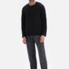 Dagi Black Long Sleeve Tops Featured Printed Bottom Modal Groom Pajamas Set