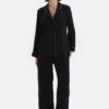 Dagi Black Lurex Stripe Detailed Satin Pajamas Set