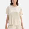 Dagi Ecru Short Sleeve Viscose T-shirt Pajama Top
