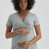 Dagi Green V-Neck Cotton Maternity Pajama Top