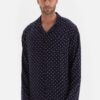 Dagi Navy Blue Shirt Collar Size Printed Viscose Pajama Top