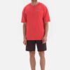Dagi Red Embroidered Short Sleeve Cotton Shorts Pajamas Set