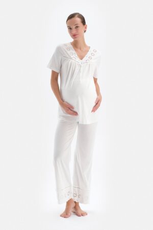 Dagi White Modal Maternity Pajama Pants