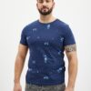 Dark Blue Mens Patterned T-Shirt Blend - Men