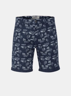 Dark Blue Patterned Linen Shorts Blend - Men