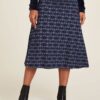 Dark Blue Patterned Midi Skirt Tranquillo - Women