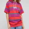 Dark Pink Ladies Striped Short Sleeve Sweatshirt Lee - Women
