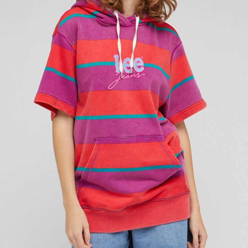 Dark Pink Ladies Striped Short Sleeve Sweatshirt Lee - Women