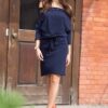 Dark blue dress with Carmen neckline