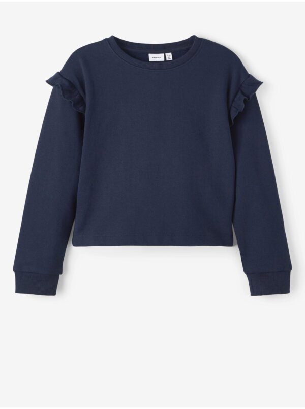 Dark blue girl's sweatshirt with gathered sleeves name it Oksus - unisex