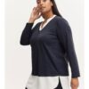 Dark blue ladies sweater with shirt insert Fransa - Women