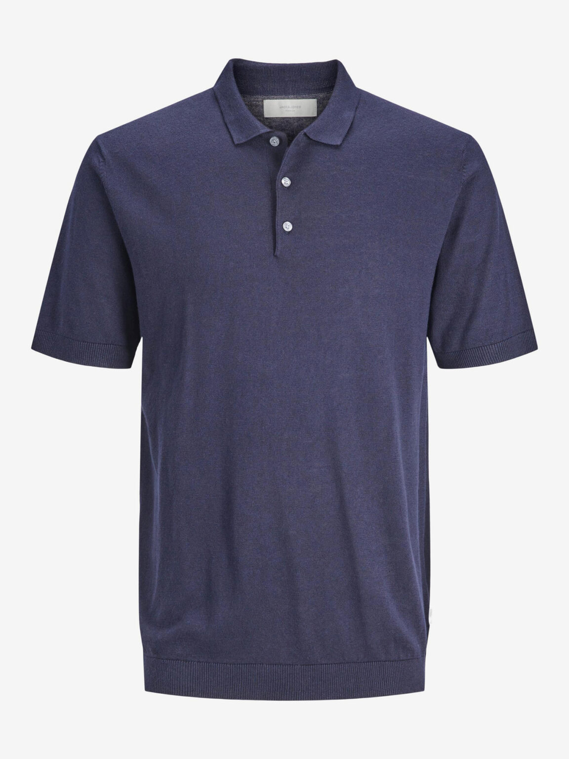 Dark blue men's knitted polo shirt with linen blended Jack & Jones Igor