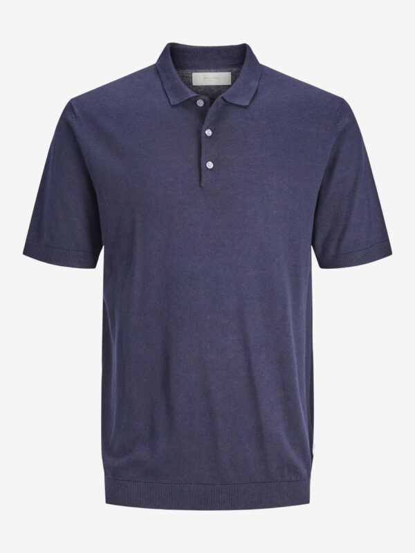 Dark blue men's knitted polo shirt with linen blended Jack & Jones Igor