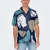 Dark blue men's patterned shirt with short sleeves ONLY & SONS D - Men's