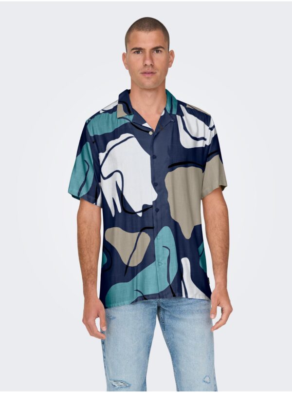 Dark blue men's patterned shirt with short sleeves ONLY & SONS D - Men's
