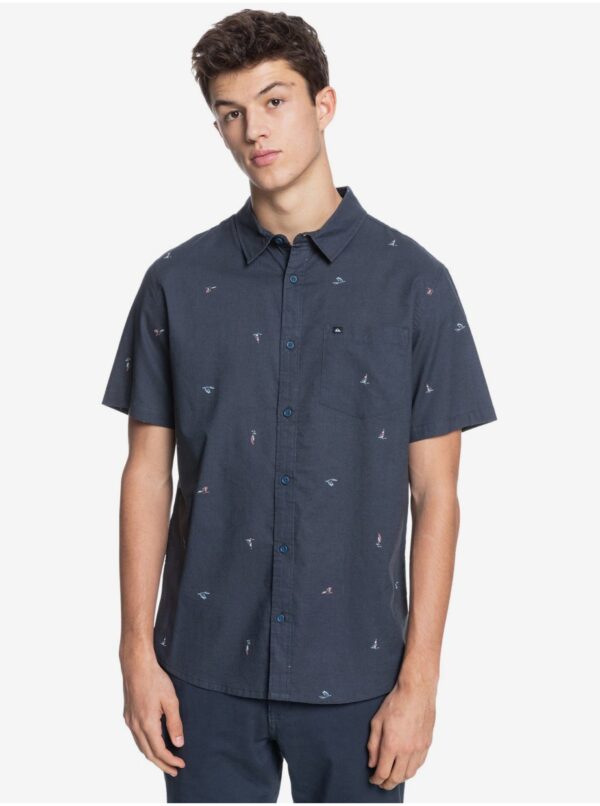 Dark blue men's patterned shirt with short sleeves Quiksilver - Men
