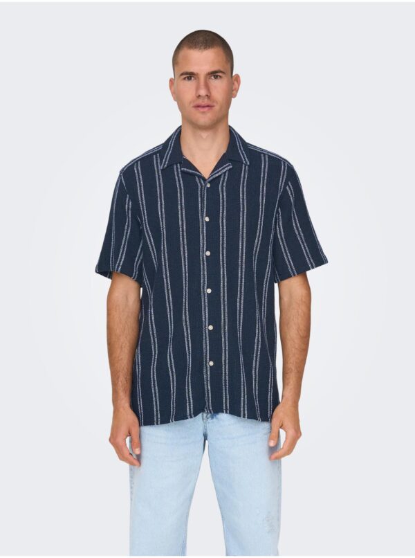 Dark blue men's striped shirt ONLY & SONS Trev - Men's