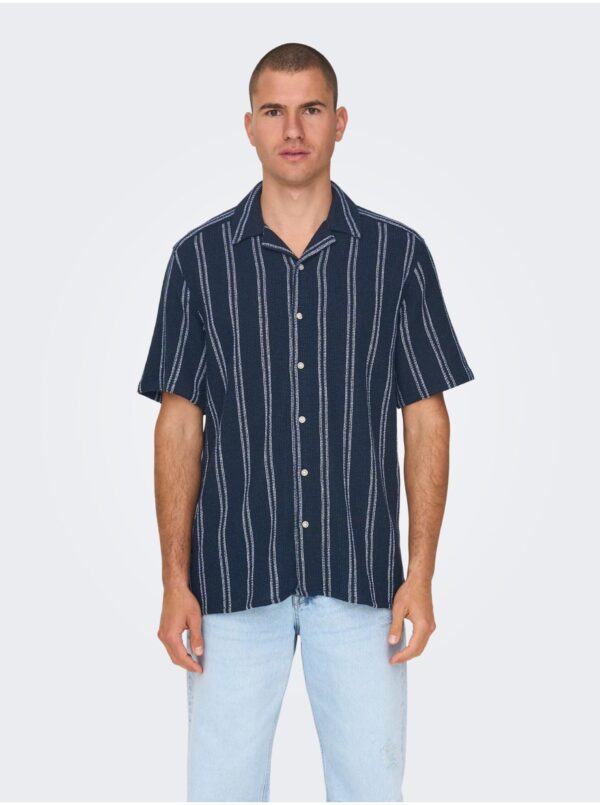 Dark blue men's striped shirt ONLY & SONS Trev - Men's
