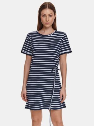 Dark blue striped dress with tie TOP SECRET - Women