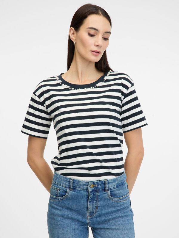 Dark blue striped women's T-shirt with short sleeves ORSAY - Women's