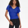 Dark blue women's ribbed T-shirt ONLY Leelo - Women's