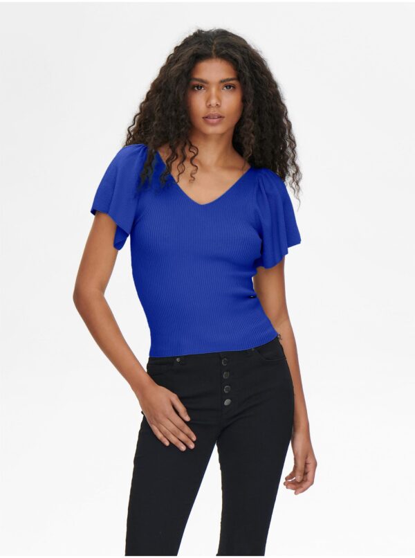 Dark blue women's ribbed T-shirt ONLY Leelo - Women's