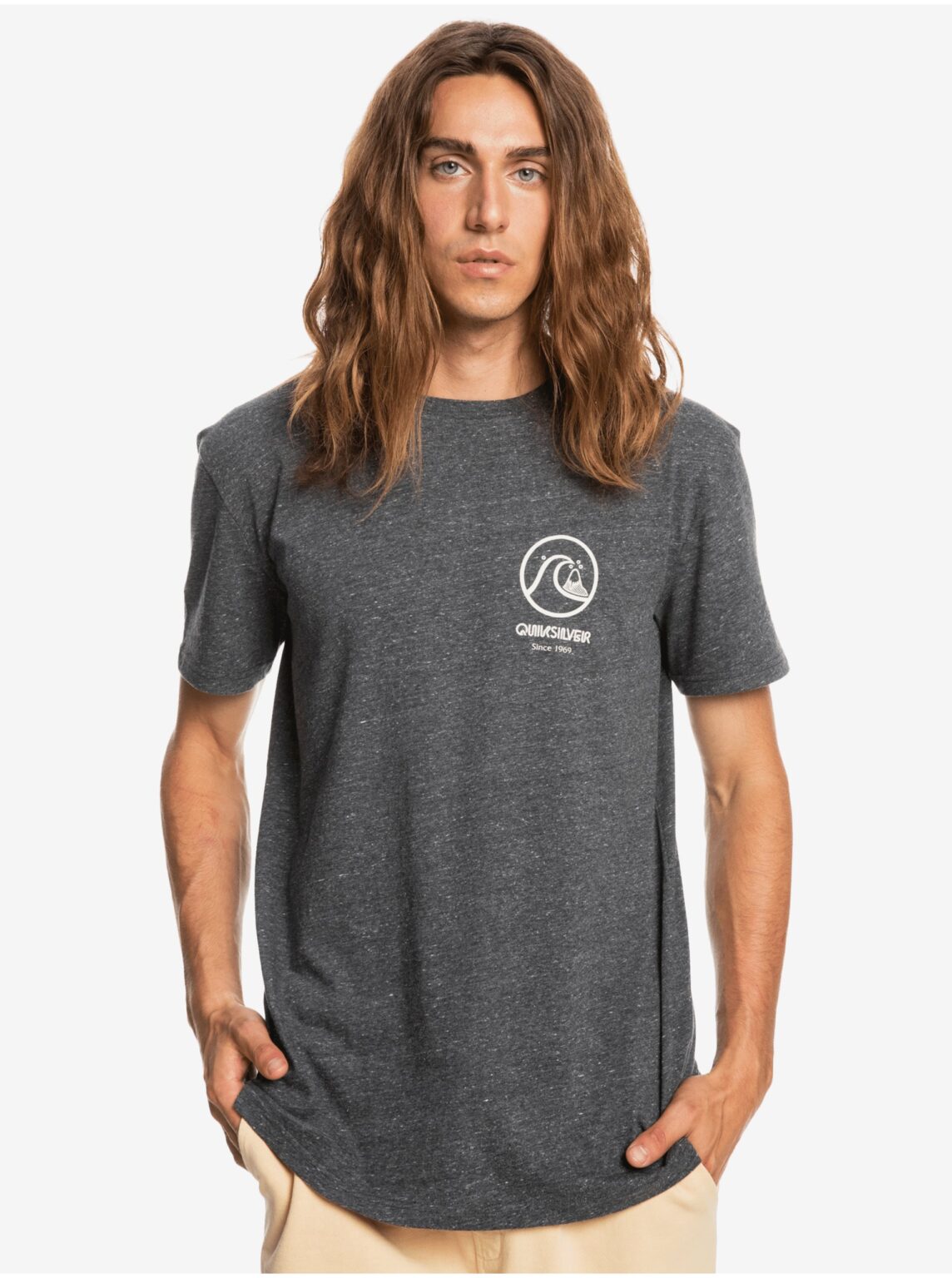 Dark gray mens brindle T-Shirt Quiksilver Gone Words - Men