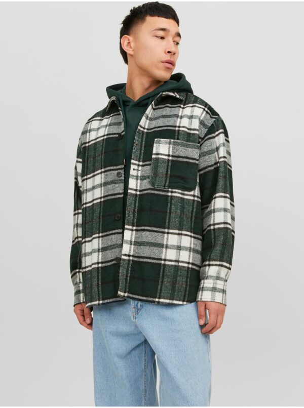Dark green men's checkered outer shirt Jack & Jones Zac - Men's