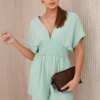 Dark mint jumpsuit with ruffled waistband