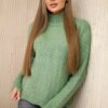 Dark mint sweater with decorative ruffle