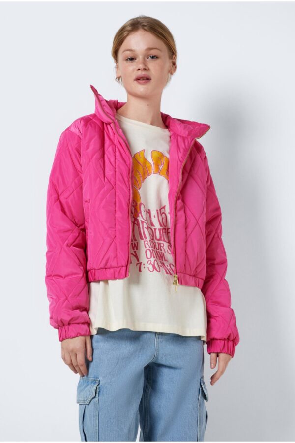 Dark pink Ladies Quilted Bomber with Collar Noisy May Ziggy - Women