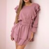 Dark pink dress with vertical ruffles