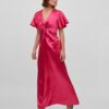 Dark pink ladies satin maxi-dresses VILA Sittas - Ladies