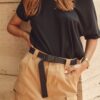 Denim skirt with camel belt