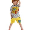 Denokids 93 Truck Striped Yellow Boys' Summer T-shirt and Shorts Set